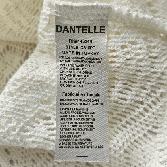 Dantelle Ivory Crocheted Stretch Cotton Lace Scoop Neck 3/4 Sleeve Top - Size PL - Picture 7 of 7